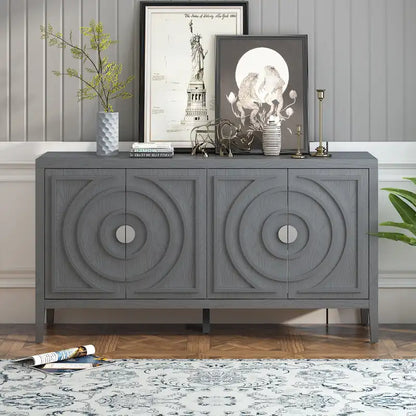 Retro Sideboard with Circular Groove Design Round Metal Door Handle