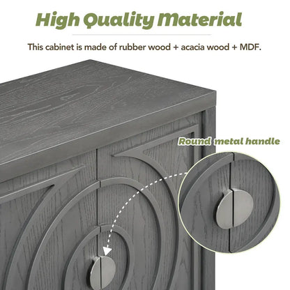 Retro Sideboard with Circular Groove Design Round Metal Door Handle
