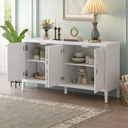 Retro Sideboard with Circular Groove Design Round Metal Door Handle
