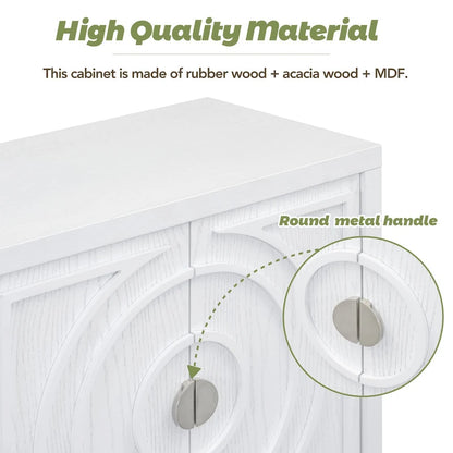 Retro Sideboard with Circular Groove Design Round Metal Door Handle
