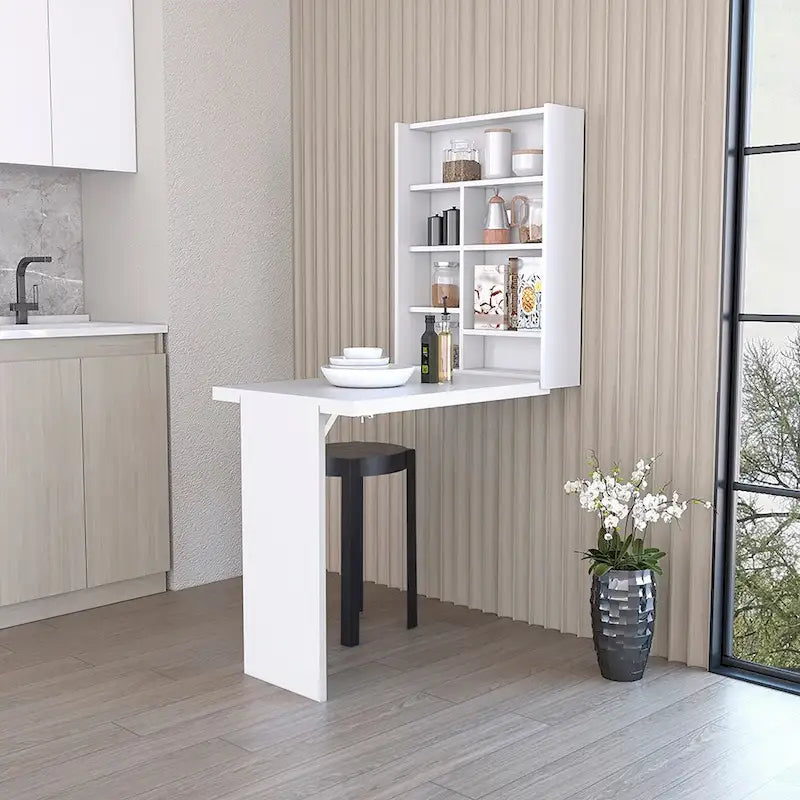 Foldable Table Tacoma, Seven Interior Shelves, White Finish,High quality and durable