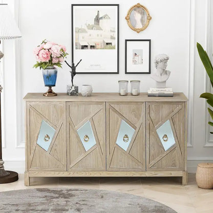 Modern 4-Door Cabinet Sideboard Buffets with Mirrored Decorative Doors