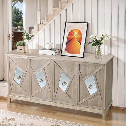 Modern 4-Door Cabinet Sideboard Buffets with Mirrored Decorative Doors
