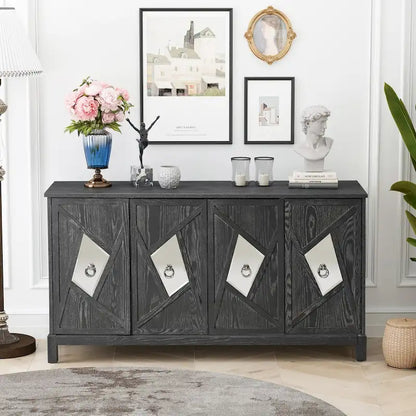 Modern 4-Door Cabinet Sideboard Buffets with Mirrored Decorative Doors