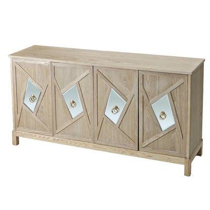 Modern 4-Door Cabinet Sideboard Buffets with Mirrored Decorative Doors