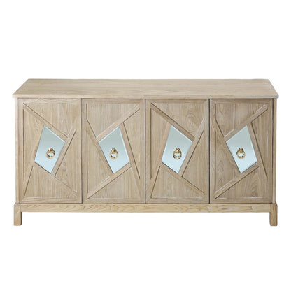 Modern 4-Door Cabinet Sideboard Buffets with Mirrored Decorative Doors