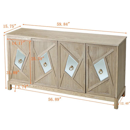 Modern 4-Door Cabinet Sideboard Buffets with Mirrored Decorative Doors