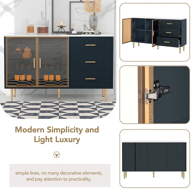 Modern Sideboard Buffet Cabinet with Gold Metal Legs