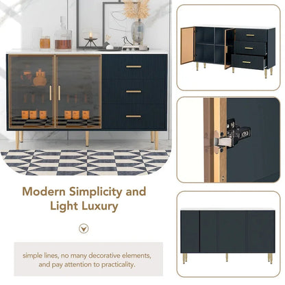 Modern Sideboard Buffet Cabinet with Gold Metal Legs