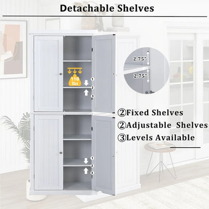 Freestanding Tall Kitchen Pantry,Storage Cabinet Organizer with 4 Doors and Adjustable Shelves