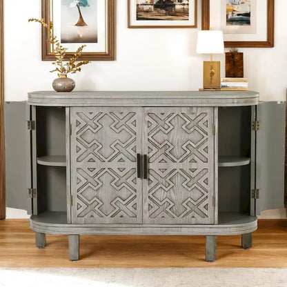 Wooden Cabinet with Antique Patterned Doors
