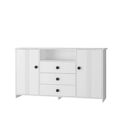 White 30 in. H Storage Cabinet with Adjustable Shelves, Modern Sideboard Buffet Cabinet with 3-Drawer and Doors