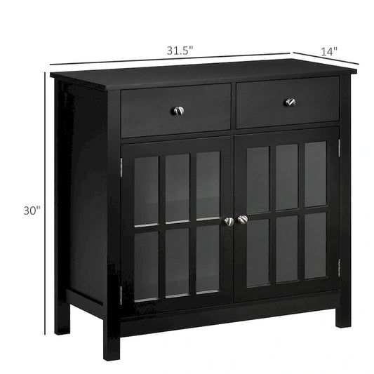 Glass Doors Buffet Cabinet with Adjustable Shelf and 2 Drawers - N/A