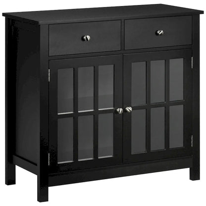 Glass Doors Buffet Cabinet with Adjustable Shelf and 2 Drawers - N/A