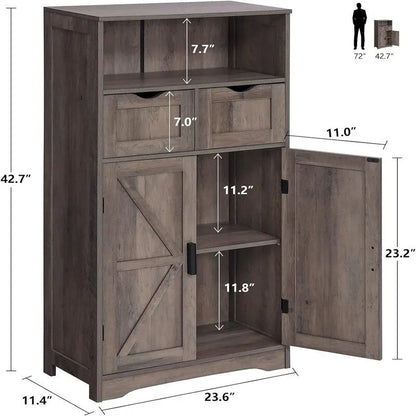 Floor Cabinet with 2 Doors 2 Drawers - 11.4D x 23.6W x 42.7H