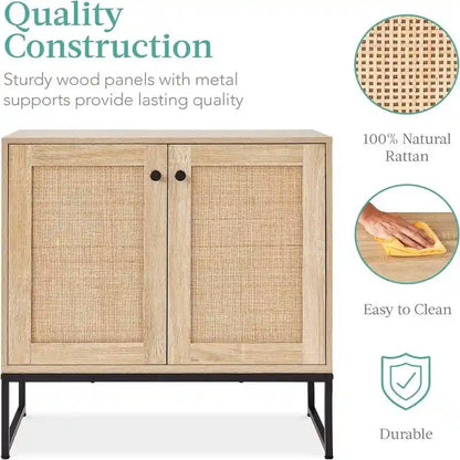 2-Door Rattan Storage Cabinet - 15D x 31.5W x 32.5H