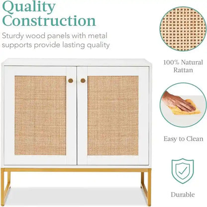 2-Door Rattan Storage Cabinet - 15D x 31.5W x 32.5H