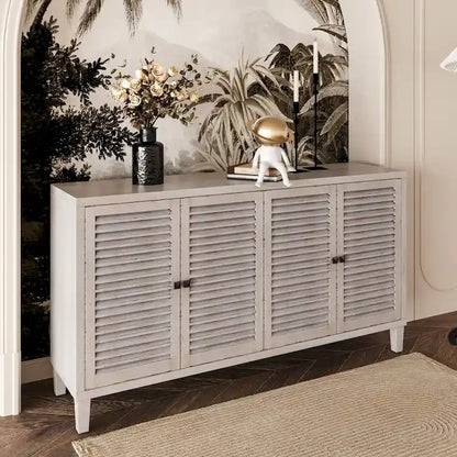 Accent Cabinet 4 Shutter Door Wooden Cabinet Sideboard Buffet