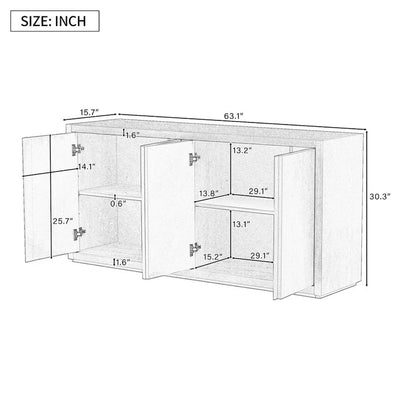 63 Four-Door Sideboard with Adjustable Shelves for Hallway Entryway Living Room
