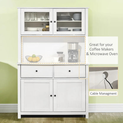 63.5 Kitchen Buffet w/ Hutch, 4 Shelves, Drawers, Framed Glass Doors