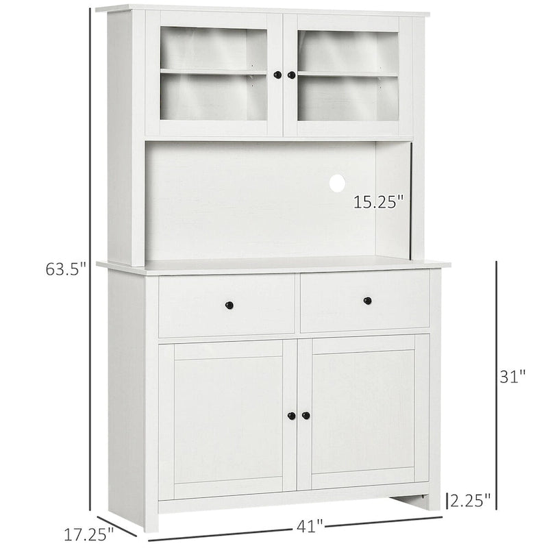 63.5 Kitchen Buffet w/ Hutch, 4 Shelves, Drawers, Framed Glass Doors