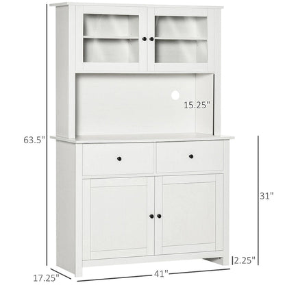 63.5 Kitchen Buffet w/ Hutch, 4 Shelves, Drawers, Framed Glass Doors