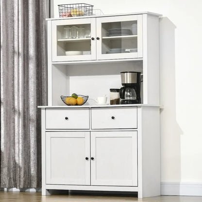 63.5 Kitchen Buffet w/ Hutch, 4 Shelves, Drawers, Framed Glass Doors