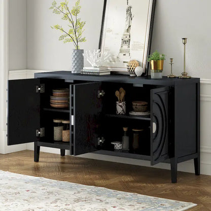 Retro Circular Groove Design Sideboard with Round Metal Door Handle