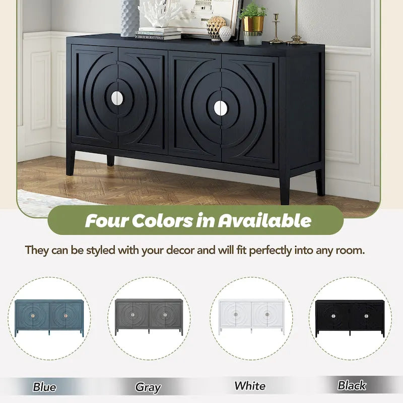 Retro Circular Groove Design Sideboard with Round Metal Door Handle