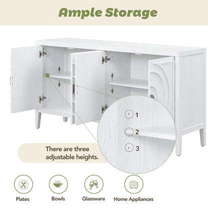 Retro Circular Groove Design Sideboard with Round Metal Door Handle