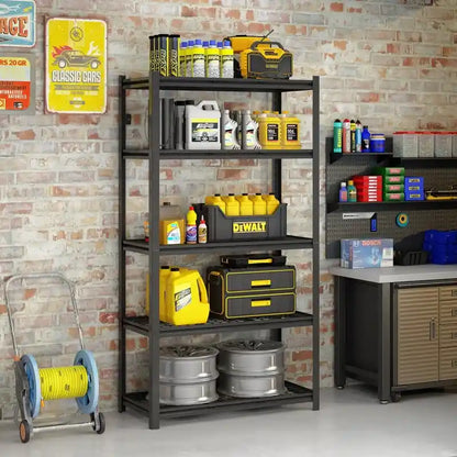 5-Tier Black Adjustable Metal Shelving Unit Heavy Duty Garage Storage