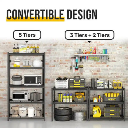 5-Tier Black Adjustable Metal Shelving Unit Heavy Duty Garage Storage