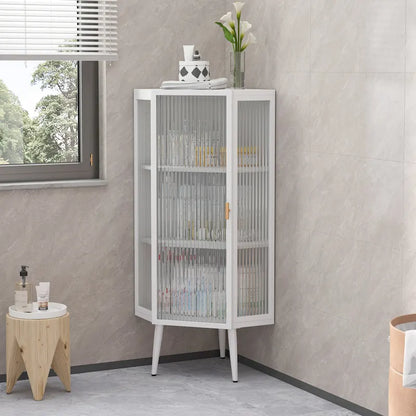 Three Tiers Cabinet with Tempered Glass Doors and Storage Shelves