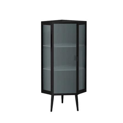 Three Tiers Cabinet with Tempered Glass Doors and Storage Shelves