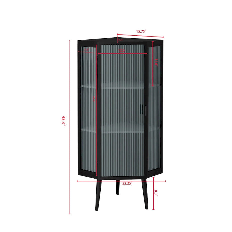 Three Tiers Cabinet with Tempered Glass Doors and Storage Shelves