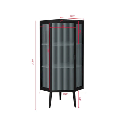 Three Tiers Cabinet with Tempered Glass Doors and Storage Shelves