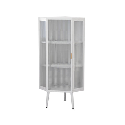 Three Tiers Cabinet with Tempered Glass Doors and Storage Shelves
