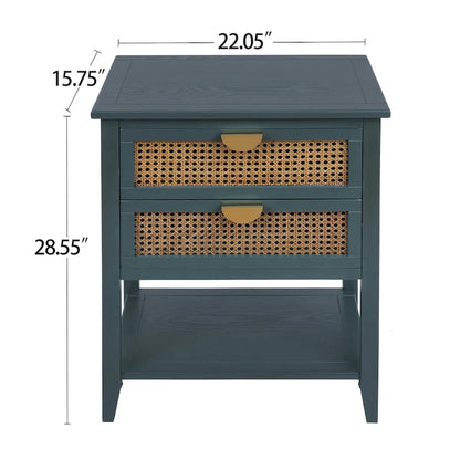 2 Drawer Side table,Naturel Rattan,End table,Suitable for bedroom, living room, study