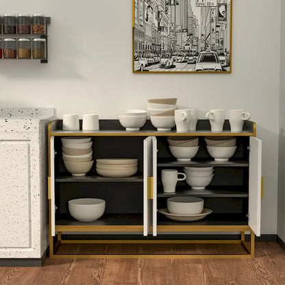 Modern Buffet Storage Cabinet Cupboard Gloss with Metal Legs for living room Kitchen (BLACK)