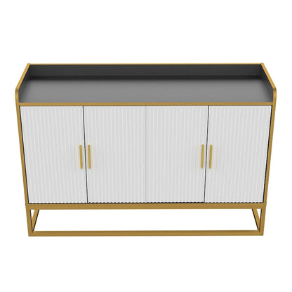 Modern Buffet Storage Cabinet Cupboard Gloss with Metal Legs for living room Kitchen (BLACK)