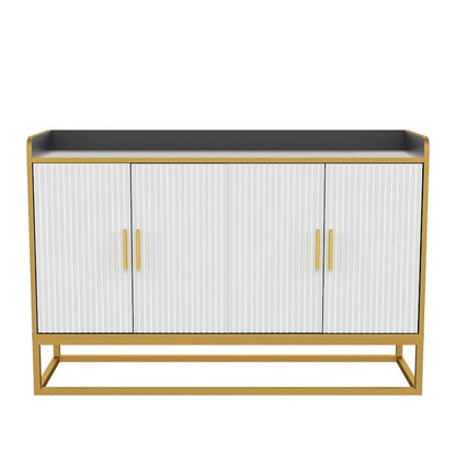 Modern Buffet Storage Cabinet Cupboard Gloss with Metal Legs for living room Kitchen (BLACK)