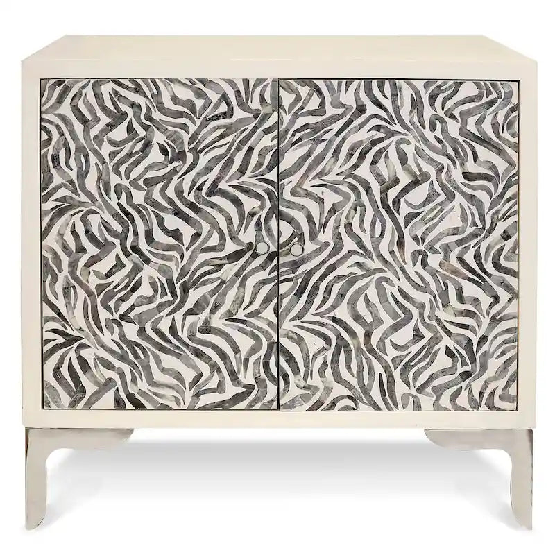 Serpentine Cabinet - Bone Mosaic Doors - Ivory, Grey Finish