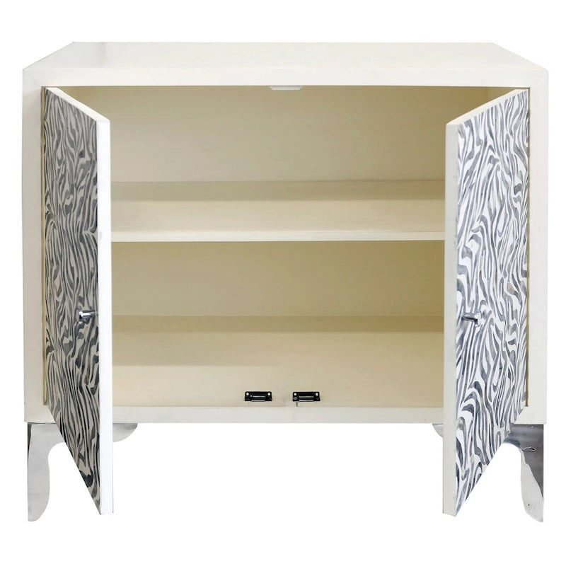 Serpentine Cabinet - Bone Mosaic Doors - Ivory, Grey Finish