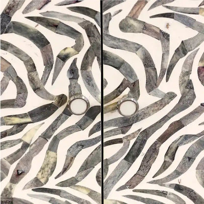 Serpentine Cabinet - Bone Mosaic Doors - Ivory, Grey Finish