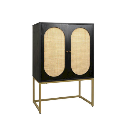 2 Door High Cabinet,Natural Rattan 2 Door high cabinet,Built-in adjustable shelf,Free Standing Cabinet