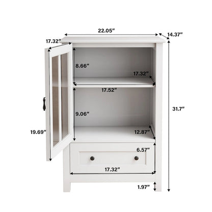 Buffet storage cabinet with single glass doors and unique bell handle