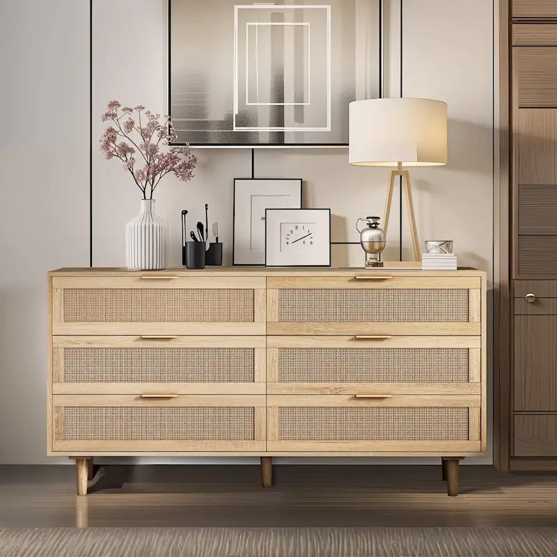 59.066-Drawers Rattan Storage Cabinet