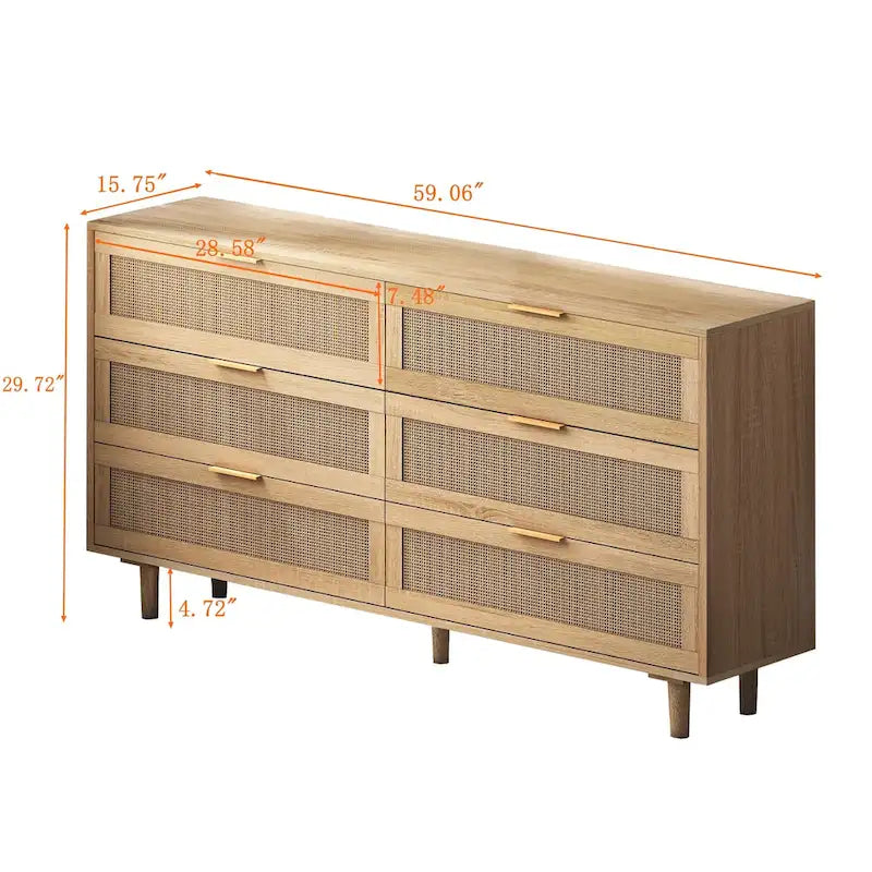 59.066-Drawers Rattan Storage Cabinet