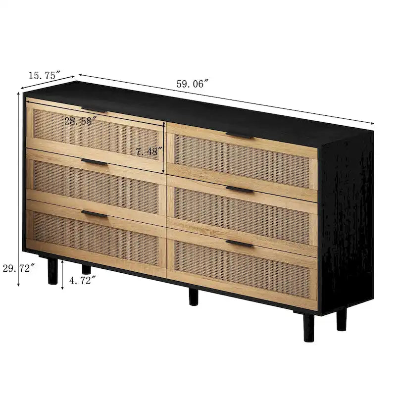 59.066-Drawers Rattan Storage Cabinet