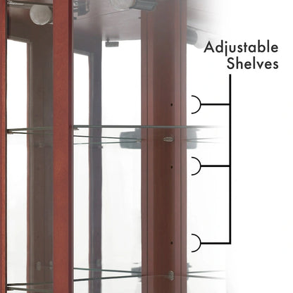6 Shelf Corner Curio Display Cabinet with Lights, Mirrors and Adjustable Shelves, Cherry